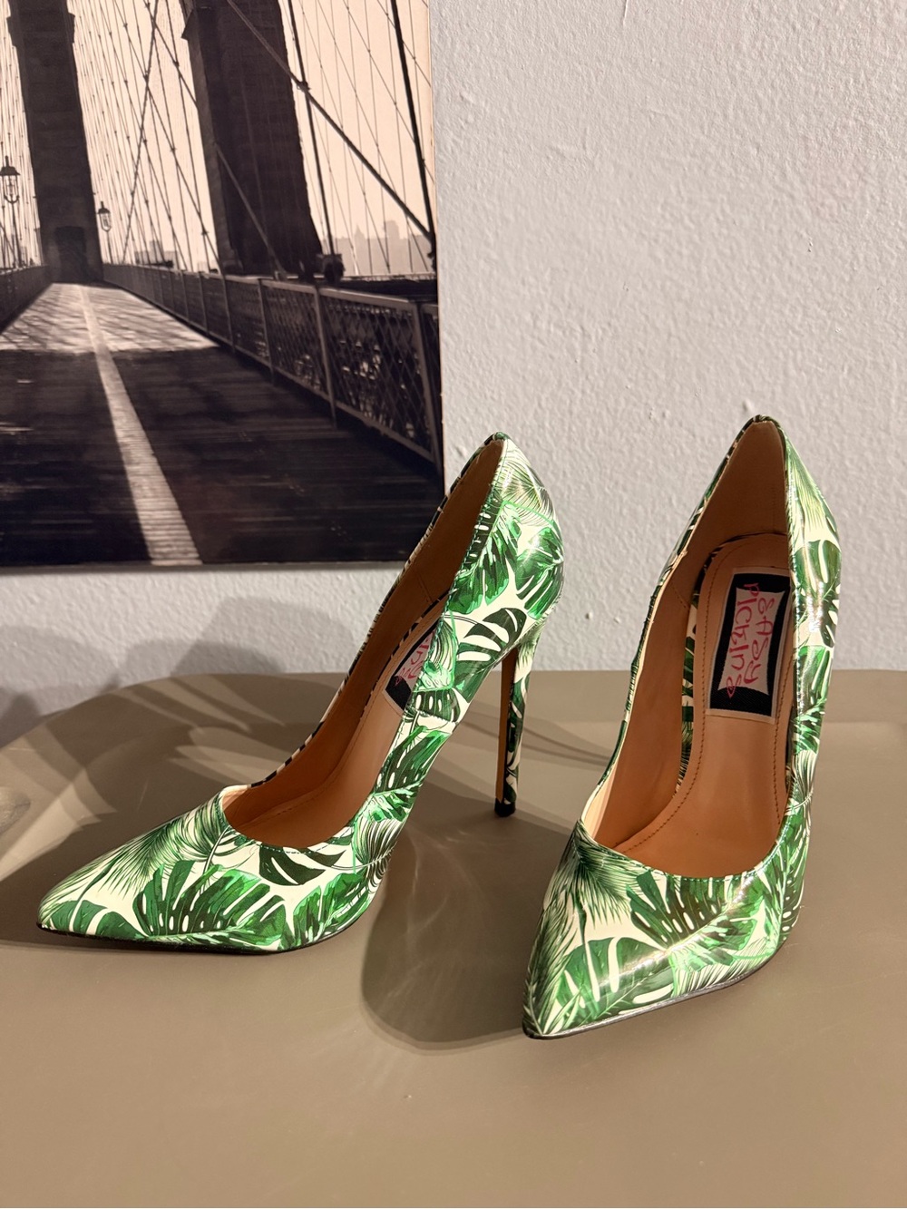 Tropical Leaf Pointed-Toe Stiletto Pumps - Green